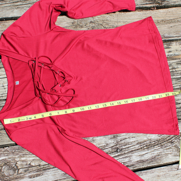 Plunging Lace Up V-Neck Long Sleeve Top, Medium - Picture 3 of 6